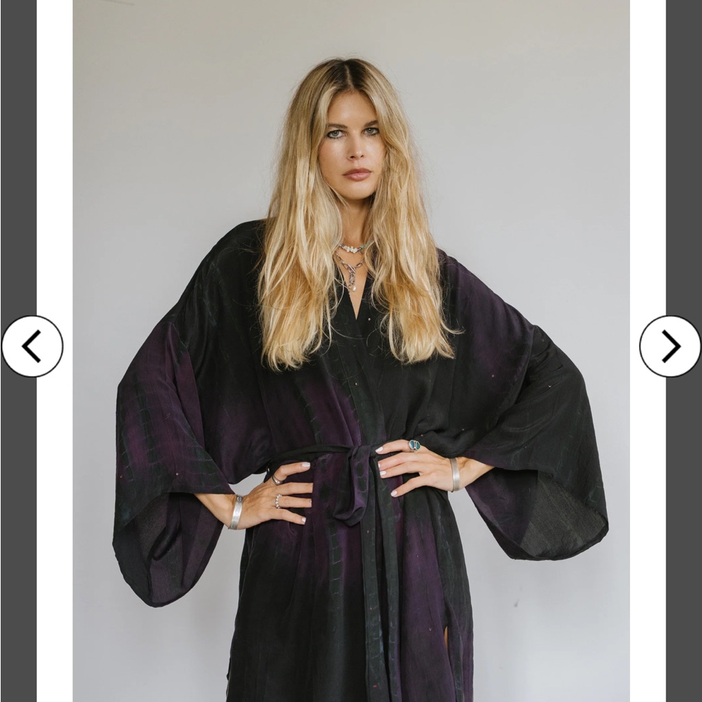 Sun Child Billy Black Silk Wrap Dress Kimono Robe